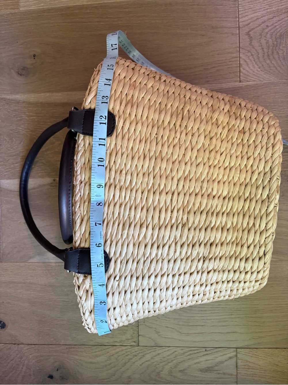 Woven Straw Tote Bag with Brown Handles - Picture 3 of 3